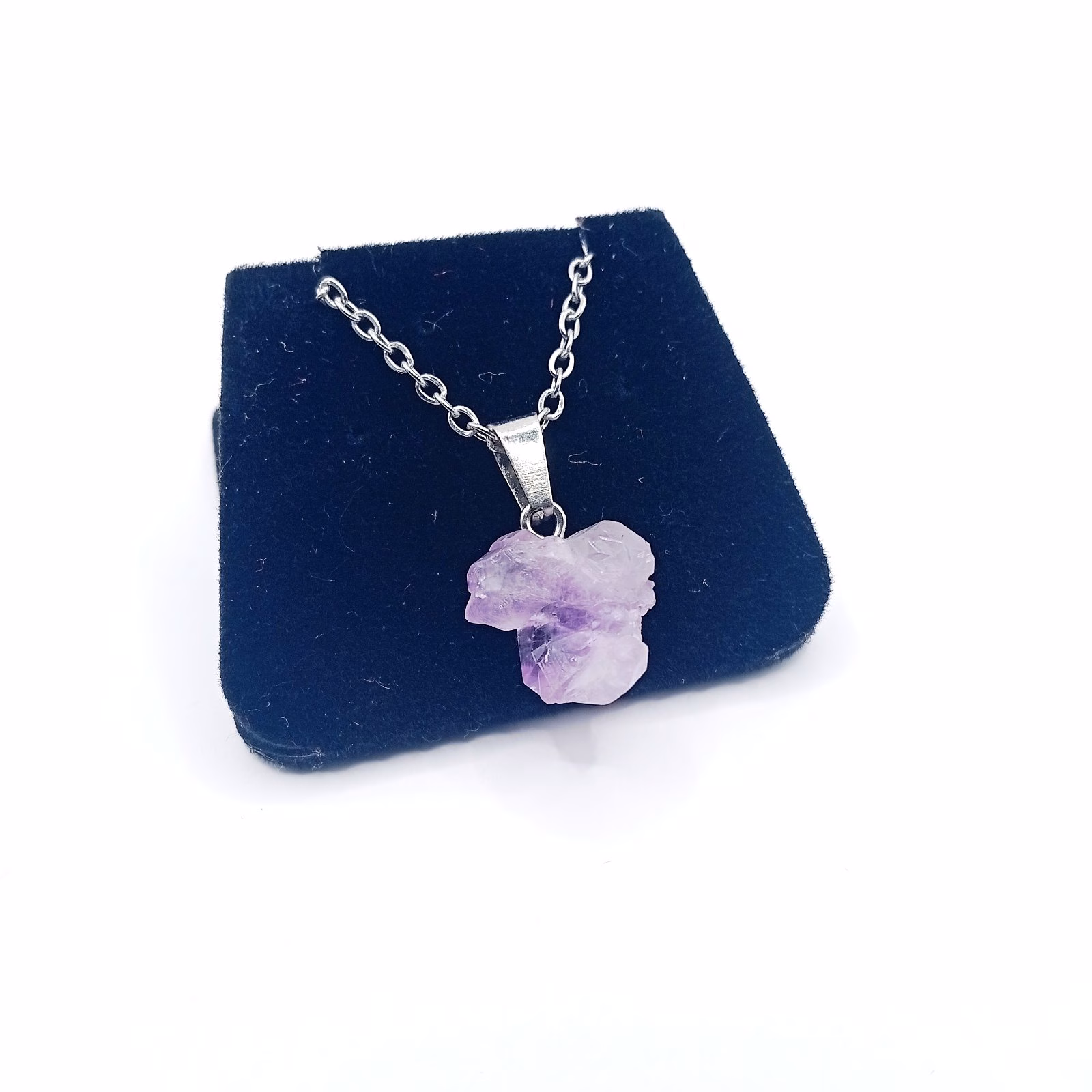 Ατσάλινο κολιέ με μοβ κρύσταλλο - Image 2 Ατσάλινο κολιέ με μοβ κρύσταλλο - Image 2