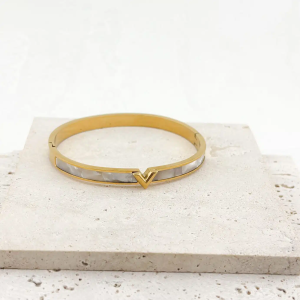 Γυναικείο βραχιόλι cuff ατσάλινο με mother of pearl - Εικόνα 1 Γυναικείο βραχιόλι cuff ατσάλινο με mother of pearl - Εικόνα 1