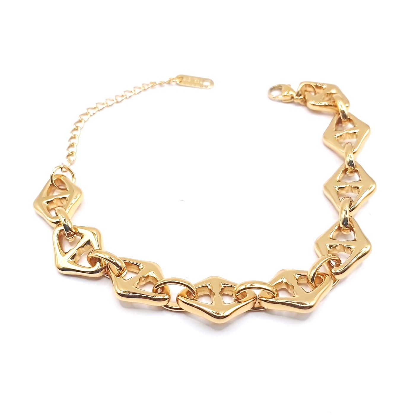 Επιχρυσωμένο γυναικείο βραχιόλι ατσάλινο με γεωμετρικούς κρίκους Επιχρυσωμένο γυναικείο βραχιόλι ατσάλινο με γεωμετρικούς κρίκους