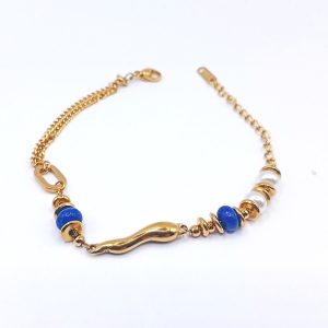 Γυναικείο επιχρυσωμένο βραχιόλι με μπλε & περλέ λεπτομέρειες Γυναικείο επιχρυσωμένο βραχιόλι με μπλε & περλέ λεπτομέρειες
