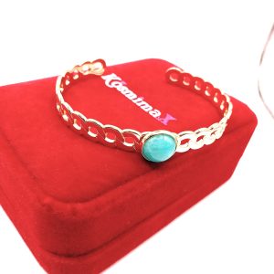 Χειροπέδα γυναικεία ατσάλινη με τυρκουάζ πέτρα - Εικόνα 3