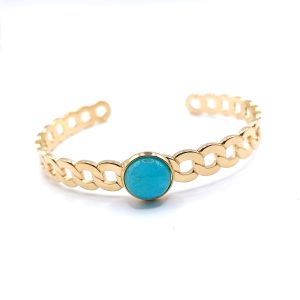 Χειροπέδα γυναικεία ατσάλινη με τυρκουάζ πέτρα Χειροπέδα γυναικεία ατσάλινη με τυρκουάζ πέτρα
