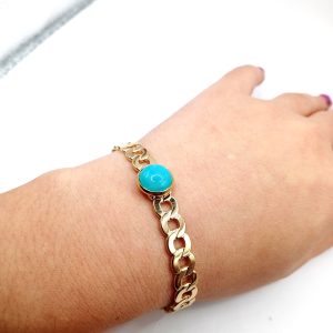 Χειροπέδα γυναικεία ατσάλινη με τυρκουάζ πέτρα - Εικόνα 4