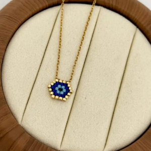 Χειροποίητο Miyuki κολιέ με μπλε ματάκι - Εικόνα 1