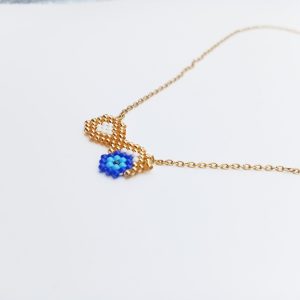 Χειροποίητο Miyuki κολιέ με διπλό γεωμετρικό μοτίβο & μπλε μάτι - Εικόνα 3