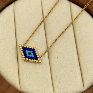 Χειροποίητο Miyuki κολιέ με μπλε γεωμετρικό μοτίβο - Εικόνα 1