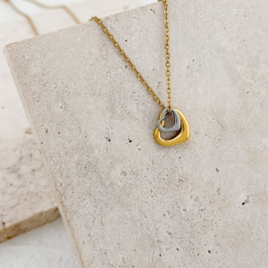 Επιχρυσωμένο κολιέ σε χρυσό & ασημί με διπλή καρδιά - Εικόνα 1