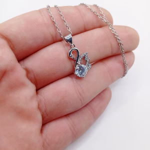 Ασημένιο Κολιέ Κύκνος 925 με Λευκή Πέτρα - Εικόνα 5