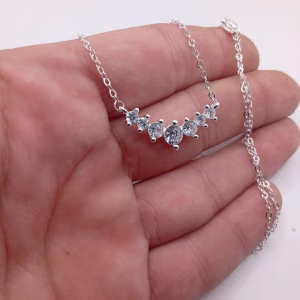 Ασημένιο Κολιέ 925 με Επτά Λευκές Γυαλιστερές Πέτρες - Εικόνα 4