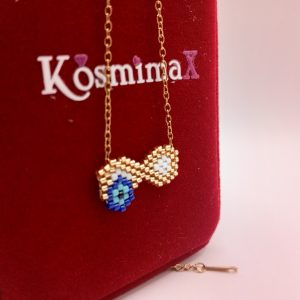 Χειροποίητο Miyuki κολιέ με διπλό γεωμετρικό μοτίβο & μπλε μάτι - Εικόνα 5