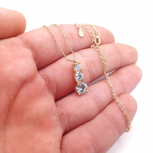 Κολιέ Triple Moissanite από επίχρυσο ασήμι 925 με μοϊσανίτες 1,8ct - Εικόνα 5