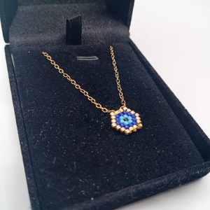 Χειροποίητο Miyuki κολιέ με μπλε ματάκι - Εικόνα 4