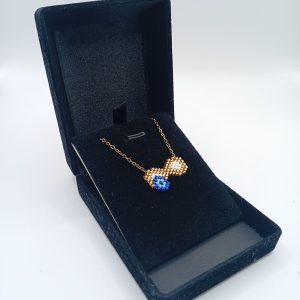 Χειροποίητο Miyuki κολιέ με διπλό γεωμετρικό μοτίβο & μπλε μάτι - Εικόνα 4