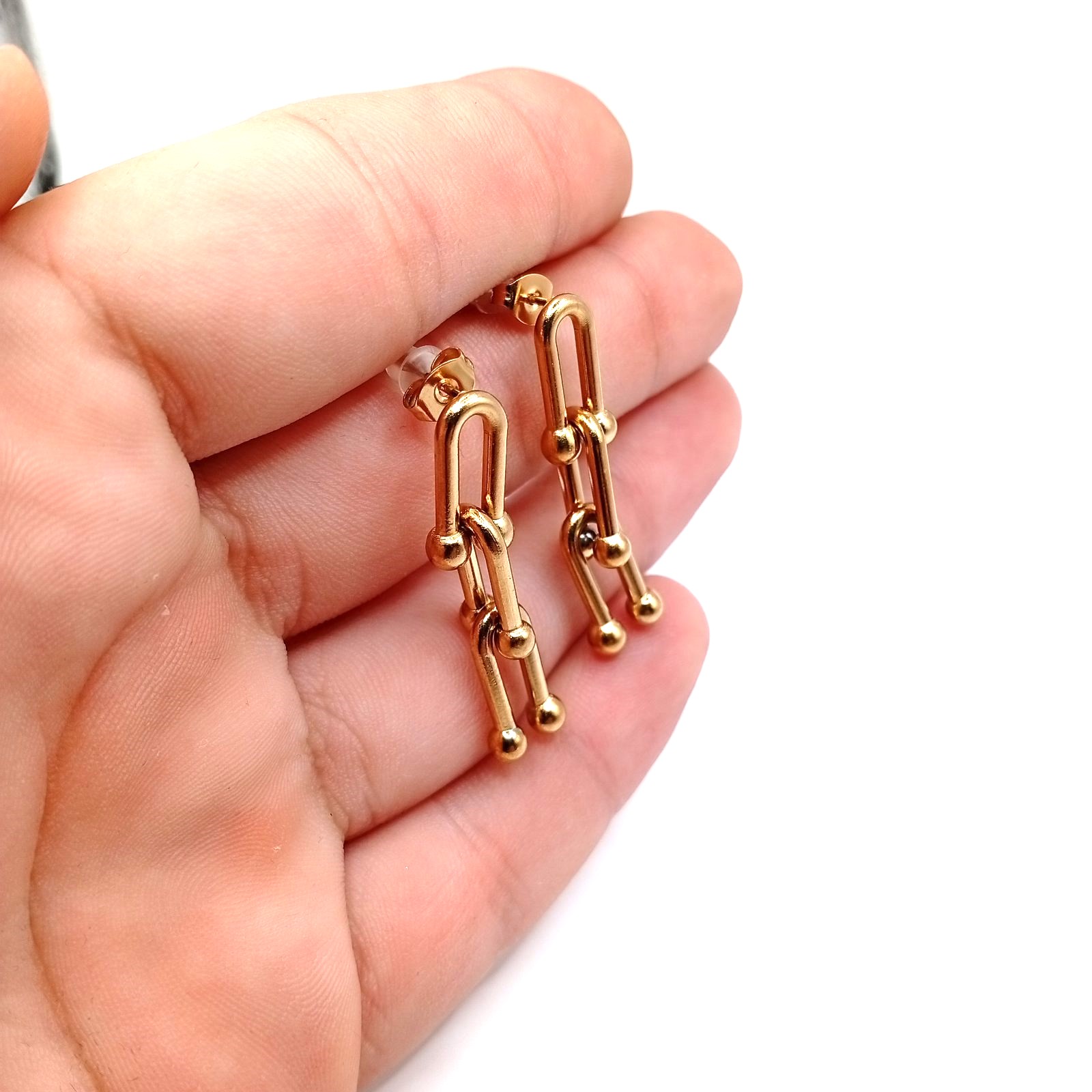 Χρυσά κρεμαστά σκουλαρίκια από ανοξείδωτο ατσάλι - Image 4 Χρυσά κρεμαστά σκουλαρίκια από ανοξείδωτο ατσάλι - Image 4