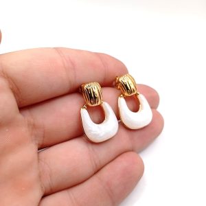 Χρυσά κρεμαστά σκουλαρίκια από ανοξείδωτο ατσάλι - Εικόνα 4