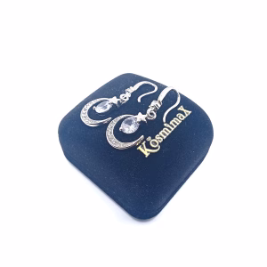 Ασημένια σκουλαρίκια φεγγάρι με μπλε πέτρα - Εικόνα 3