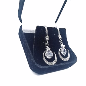 Ασημένια σκουλαρίκια φεγγάρι με μπλε πέτρα - Εικόνα 4