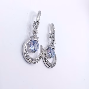 Ασημένια σκουλαρίκια φεγγάρι με μπλε πέτρα - Εικόνα 5