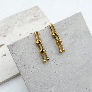 Χρυσά κρεμαστά σκουλαρίκια από ανοξείδωτο ατσάλι - Εικόνα 1 Χρυσά κρεμαστά σκουλαρίκια από ανοξείδωτο ατσάλι - Εικόνα 1