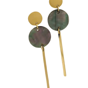 Χρυσά κρεμαστά σκουλαρίκια από ανοξείδωτο ατσάλι με μαύρη όψη mother of pearl Χρυσά κρεμαστά σκουλαρίκια από ανοξείδωτο ατσάλι με μαύρη όψη mother of pearl