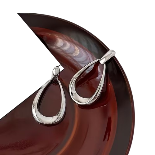 Ασημί κρεμαστά σκουλαρίκια από ανοξείδωτο ατσάλι - Image 2 Ασημί κρεμαστά σκουλαρίκια από ανοξείδωτο ατσάλι - Image 2