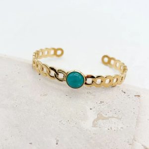 Χειροπέδα γυναικεία ατσάλινη με τυρκουάζ πέτρα - Εικόνα 1 Χειροπέδα γυναικεία ατσάλινη με τυρκουάζ πέτρα - Εικόνα 1