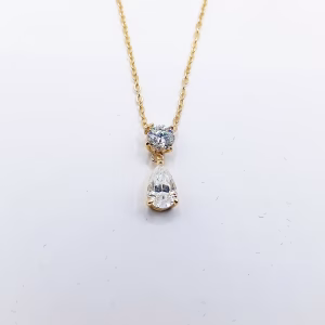 Χρυσό κολιέ δάκρυ με Μοϊσανίντες – Επιχρυσωμένο ασήμι - Εικόνα 1