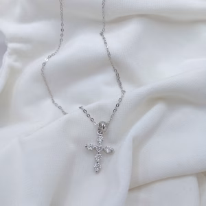 Ασημένιος Γυναικείος Σταυρός 925 Επιπλατινωμένος με Lab Diamond Moissanite - Εικόνα 1