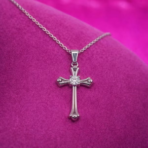 Κολιέ Σταυρός από Ανοξείδωτο Ατσάλι με Ζιργκόν - Εικόνα 7