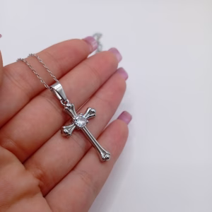 Κολιέ Σταυρός από Ανοξείδωτο Ατσάλι με Ζιργκόν - Εικόνα 5