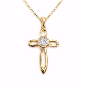 Γυναικείος Σταυρός Lab Diamond Moissanite σε Ασήμι 925 Επιχρυσωμένο 18Κ