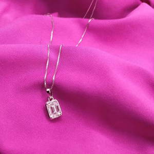 Γυναικείο Κολιέ Solitaire 1ct με Moissanite Emerald Cut - Εικόνα 1