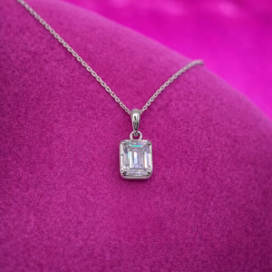 Γυναικείο Κολιέ Solitaire 1ct με Moissanite Emerald Cut - Εικόνα 5